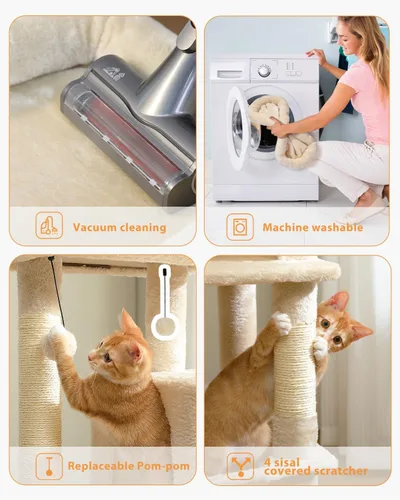 Miniatura 5 de PETEPELA Árbol para gatos de interior de 45.7 pulgadas, torre para gatos de 5 niveles para gatos grandes con marco de metal, hamaca grande
