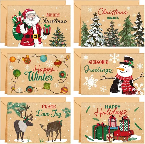 Miniatura 10 de Crtiin Juego de 240 Tarjetas de Navidad 2025 Tarjetas de Felicitación Navideñas con Sobres Calcomanías 6 Diseños Surtido a Granel 5.9 x 3.9 Pulgadas