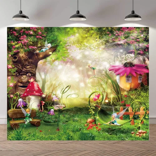 Miniatura 2 de Fondos de fotografía de bosque de cuentos de hadas de 5 x 3 pies para recién nacidos, fondos de baby shower, estudio fotográfico, setas, elfos