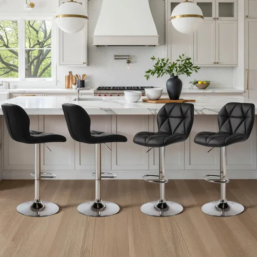 Miniatura 18 de Yaheetech Juego de 2 taburetes de bar, modernas sillas ajustables para isla de cocina, taburetes giratorios de piel sintética negra para bar, Negro