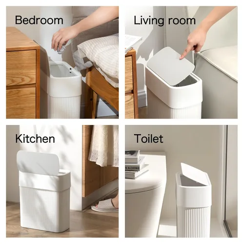 Miniatura 8 de Basurero de baño con tapa superior a presión, bote de basura delgado de 3.2 galones para armario de cocina, papelera a prueba de perros de 12 litros