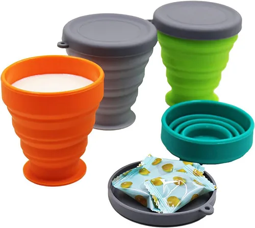 Miniatura 6 de Taza de silicona plegable – 6 piezas de silicona plegable con tapa, juego de vasos expandibles, taza reutilizable, adecuado para acampar y senderismo
