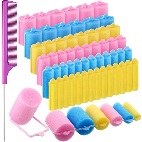 Syhood 56 rodillos de esponja de espuma para el cabello, 6 tamaños, rizadores suaves para dormir, herramienta de rizador de esponja flexible, peine