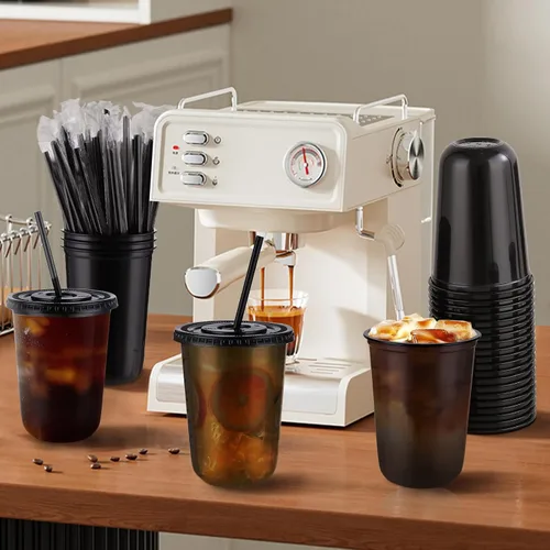 Miniatura 8 de tchrules Juego de 50 vasos de plástico negro de 16 onzas con tapas y pajitas, vaso de café helado desechable con tapa, vasos de plástico de fondo