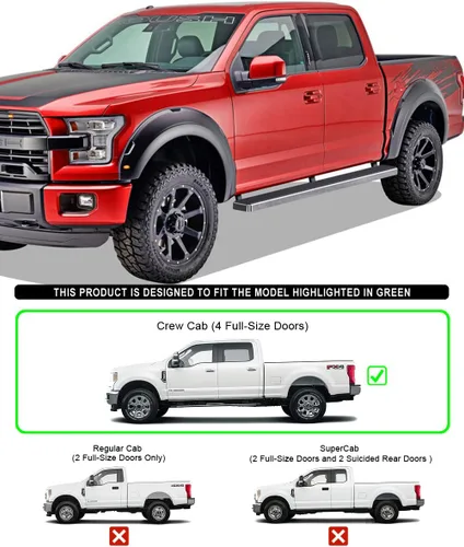 Miniatura 2 de APS Estribos plateados pulidos de acero inoxidable 304 de 5 pulgadas compatibles con Ford F150 SuperCrew Cab 2015-2026 y F150 Lightning 2022-2026