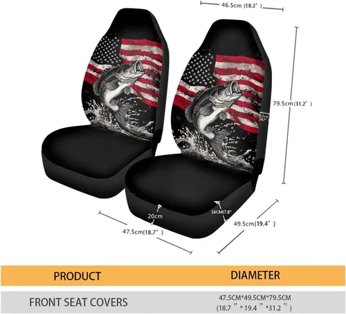 Miniatura 8 de Funda de asiento de coche con bandera americana, 2 piezas, fundas de asiento delantero, cojín de asiento de automóvil, funda protectora patriótica