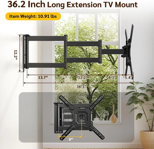 Miniatura 3 de Soporte de pared para TV de brazo largo para televisores de 26 a 65 pulgadas, soporte de pared giratorio de movimiento completo, extensión larga
