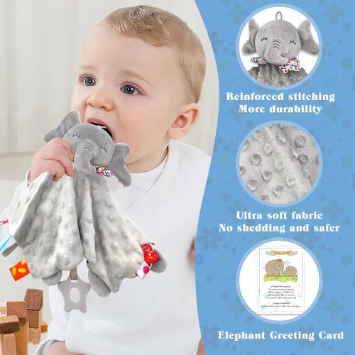 Miniatura 3 de Paquete de 2 mamelucos de elefante para bebés, mantas de seguridad suaves y cómodas para bebés, juego de regalos para bebés para niños y niñas
