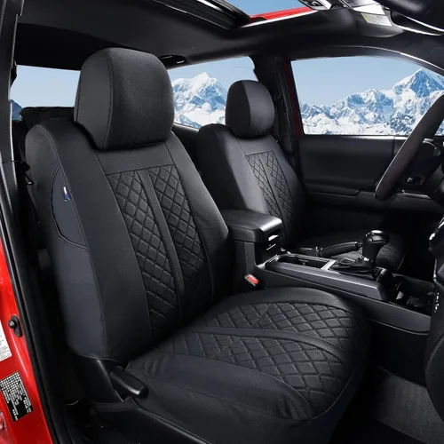 Truckiipa Fundas de Asiento Automotrices Ajuste para Toyota Tacoma Asiento Delantero de Cuero Impermeable Cobertura Completa Fundas de Asiento de