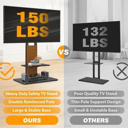 Miniatura 5 de TVON Soporte de TV de suelo resistente para televisores grandes de 55 a 90 pulgadas de hasta 150 libras, soporte de TV alto con montaje ajustable