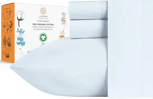 Miniatura 14 de Sleep Mantra Premium juego de sábanas de cama Queen de 100 % algodón orgánico - Tejido de percal suave y refrescante - Juego de ropa de cama de 4