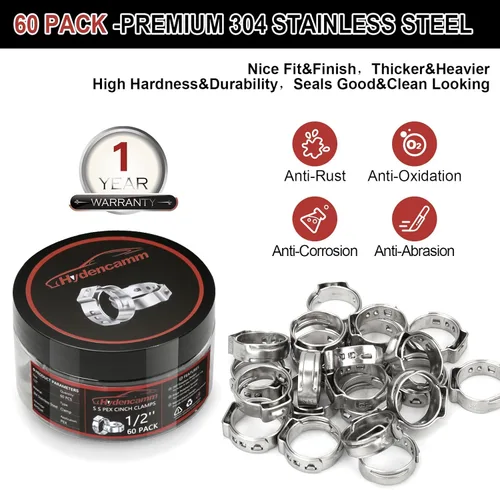 Miniatura 3 de Hydencam - Paquete de 60 abrazaderas de cincha PEX de 1/2 pulgada, anillos de crimpado de acero inoxidable 304 de alta calidad, anillos de sujeción