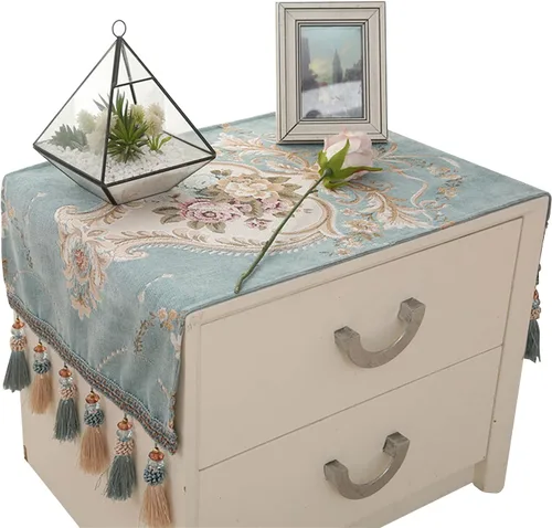 Miniatura 4 de Mantel de noche de estilo europeo, de jacquard, para tocadores y mesas auxiliares (color beige, borla)