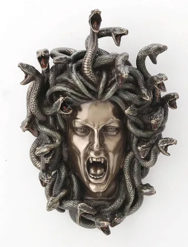 Veronese Design Placa de pared griega de cabeza de Medusa de 7 1/4 pulgadas, resina fundida en frío, acabado de bronce antiguo, escultura de pared