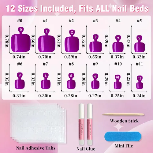 Miniatura 4 de AddFavor 120 uñas postizas a presión moradas para mujeres, uñas postizas cuadradas de cobertura completa, puntas de uñas falsas, uñas postizas