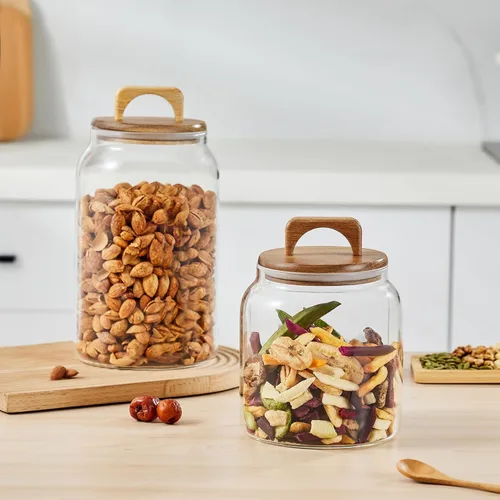 Miniatura 5 de Sweejar Tarros grandes de vidrio para dulces con tapas de madera, tarro de vidrio de 1 galón con tapa, contenedores de almacenamiento