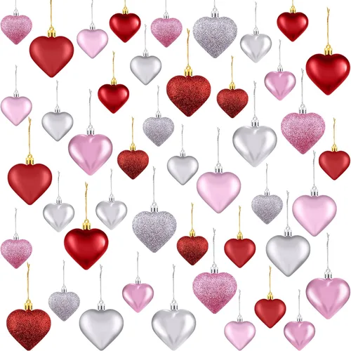 Duufin 45 adornos de corazón para el día de San Valentín, adornos con forma de corazón, adornos colgantes con purpurina para San Valentín, árbol de