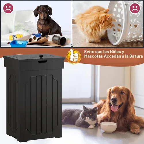 Miniatura 5 de Function Home Gabinete de basura de cocina de 13 galones, papelera de reciclaje de madera, bote de basura independiente a prueba de perros, armario