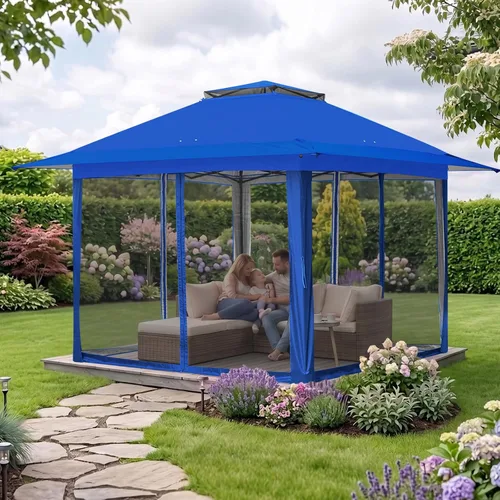 Miniatura 5 de EAGLE PEAK Gazebo desplegable de 11 x 11 pies con red de malla, toldo con mosquitero fácil de instalar para patio y jardín trasero, gazebo al aire
