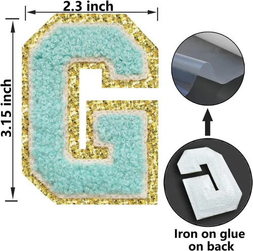 Miniatura 4 de 3Pcs Letter Patches Varsity Glitters Chenille,SPRT Iron on Blue Letter Patch,Alphabet Cloth Patch for Team Costume Decoration 3.1in Height S