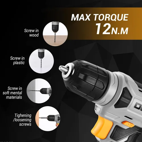 Miniatura 6 de Taladro inalámbrico DEKOPRO de 8 V, juego de taladro con mandril sin llave de 3/8 pulgadas, 42 piezas de accesorios, LED incorporado, cable de carga