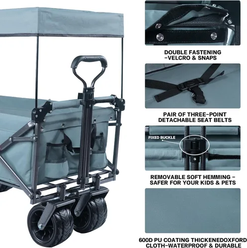 Miniatura 2 de Carrito plegable todo terreno con ruedas grandes, capacidad de 350 libras, resistente, ampliado, plegable, para playa, jardín, con freno y mango