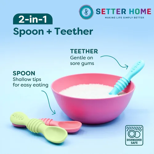 Miniatura 3 de Juego de cucharas de silicona prémium para bebés, cucharas para bebés y niños pequeños, utensilios de destete masticables para bebés de primera