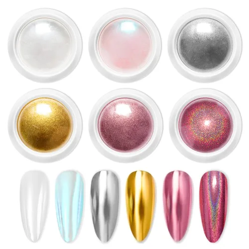 Miniatura 10 de Polvo de uñas 100% cromado BISHENGYF: Polvo cromado de efecto metálico súper NO.1 para uñas Oro Plata Blanco Laser Holográfico Blanco Perla Cromo A