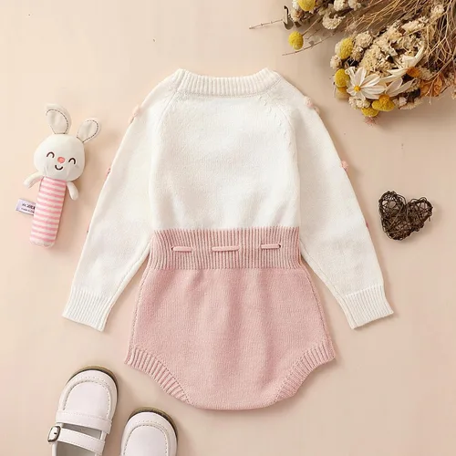 Miniatura 4 de Ursobutegl Mameluco de punto para bebé niña, suéter de manga larga, bordado floral, mameluco cálido, ropa de otoño e invierno