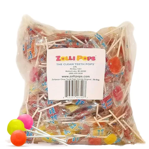 Zollipops Clean Teeth Pops - Caramelos sin azúcar con xilitol, paletas sin colorantes, aptos para dieta keto y diabética, golosinas aprobadas por
