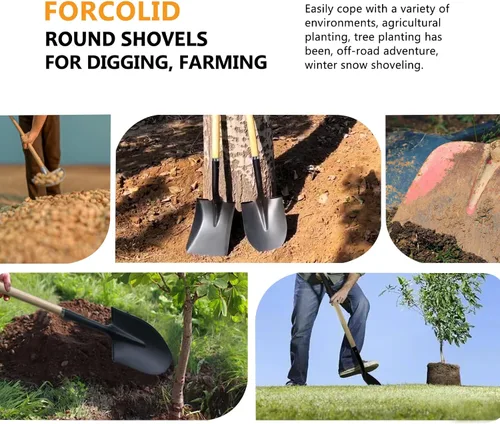 Miniatura 7 de Pala para excavar, pala de jardín resistente con mango en D, mango de madera de punta redonda de 41 pulgadas, ideal para jardinería, paisajismo