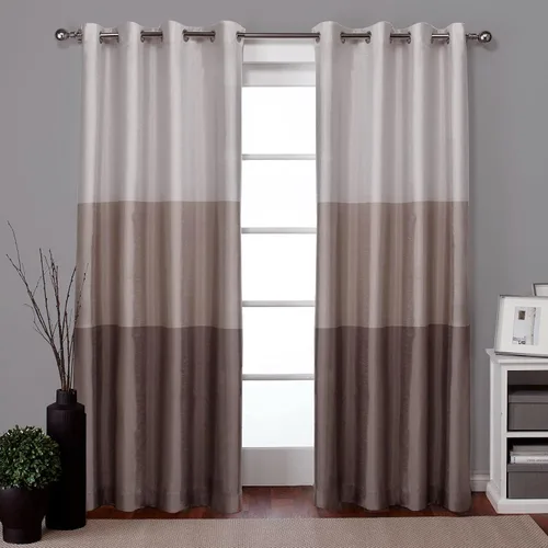Miniatura 17 de Par de paneles de cortinas Exclusive Home Chateau a rayas de seda sintética con ojales en la parte superior, 54 x 84 pulgadas, Azul Verde Verde