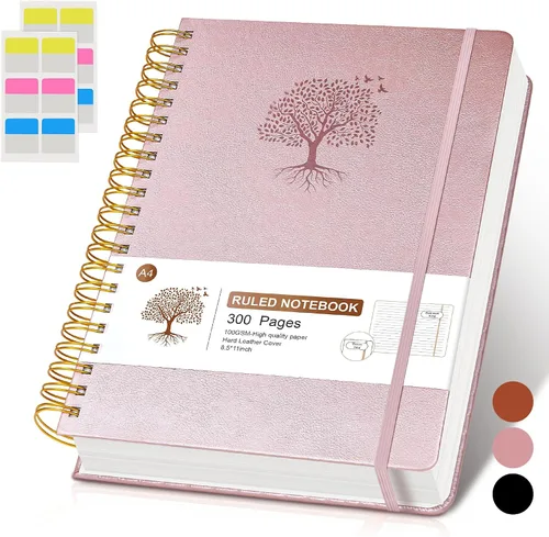 Miniatura 9 de Cuaderno de espiral rayado de 8.5"×11", 300 páginas con tapa dura de cuero, diarios para mujeres y hombres, cuadernos universitarios rayados A4