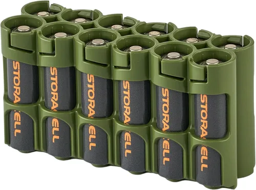 Miniatura 11 de Storacell AA-12 Organizador de almacenamiento de baterías y dispensador (paquete de 2), verde militar, capacidad para 12 pilas AA (no incluidas)