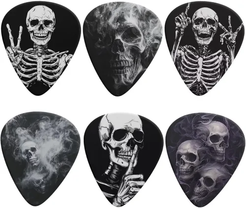 Miniatura 25 de KEIAHUAN Cool Skull - Púas de guitarra – Plectros triángulos clásicos para bajos, guitarras acústicas y eléctricas – Púas pesadas para guitarristas