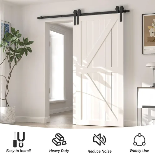 Miniatura 6 de Kit de herrajes para puerta corrediza de granero de derivación de 5 pies, herrajes para puerta corrediza de modo de riel combinado, puertas
