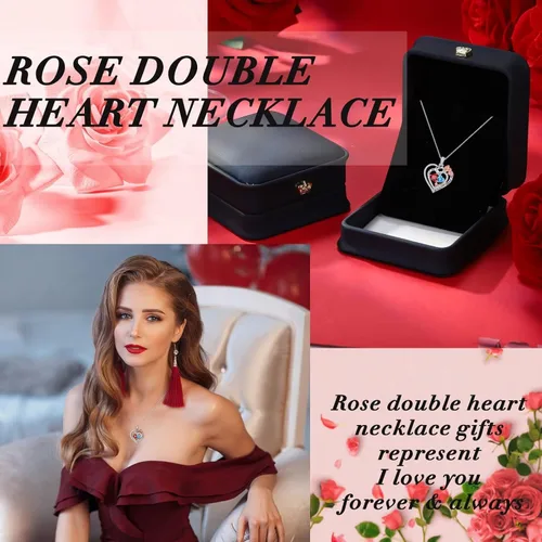 Miniatura 3 de Iefil Collares de corazón de rosa, regalos para ella, collar de plata de ley 925 con piedra natal, regalos de aniversario de cumpleaños