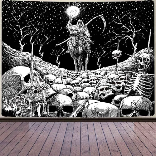 Aidatain Grim Reaper - Tapiz de calavera de muerte de esqueleto para colgar en la pared de los hombres, para dormitorio, fantasía, tela de franela
