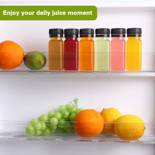 Miniatura 5 de Moretoes 6 botellas de 120 ml de plástico para jugo con tapas, botellas transparentes vacías reutilizables para shots de jengibre, recipientes