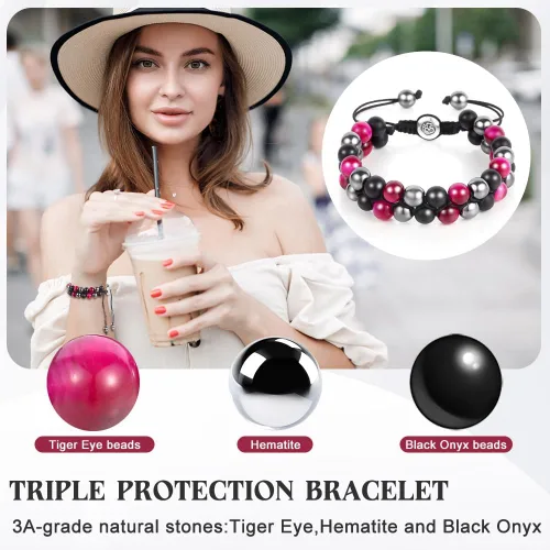 Miniatura 25 de Triple Protection Bracelet - for Protect & Balance - Energy Crystal Handmade Bracelets for Men Women