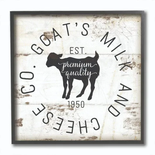 The Stupell Home Décor Collection Goat Milk and Cheese Co - Letrero vintage enmarcado Giclée con textura, 12 x 12 pulgadas
