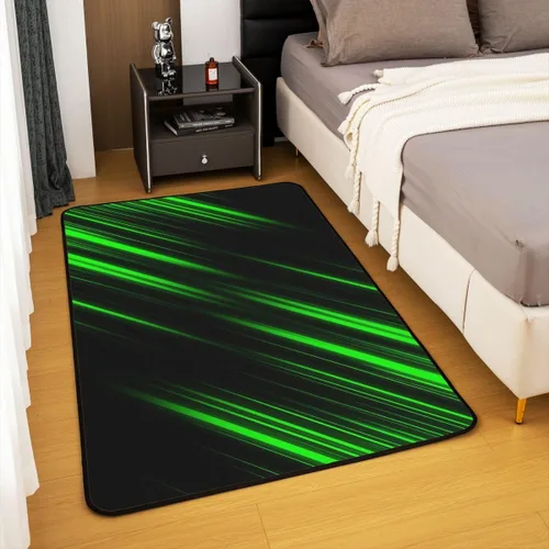 Miniatura 4 de jejeloiu Alfombra abstracta de arte moderno, alfombra de sala de estar para niños, niñas, mujeres, hombres, verde neón, negro, decoración