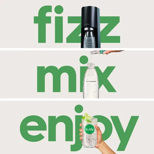 Miniatura 2 de SodaStream Terra - máquina para hacer agua con gas (azul niebla), con CO2, botella DWS y sabores Bubly Drop Azul Misty