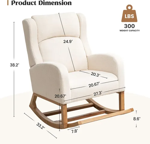 Miniatura 2 de HCHAIRH Mecedora para guardería, mecedoras de enfermería para mamá guardería, cómodo sillón mecedor con respaldo de alas con reposapiés y bolsillo