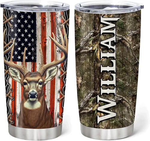 Miniatura 11 de Hyturtle Regalos de Caza Personalizados Para Hombres - Vaso Térmico de Caza de Ciervos con Camuflaje de 20 Oz para Café de Viaje de Acero Inoxidable