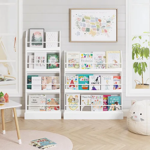Miniatura 5 de UTEX Estantería para niños, estante de 3 niveles para libros y almacenamiento para habitaciones de niños, estante de pared para dormitorio, sala