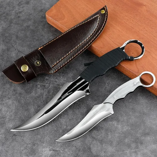 Miniatura 3 de Juego de cuchillos de caza de hoja fija, 2 piezas, cuchillo táctico de supervivencia con mango de espiga completa con funda para acampar al aire