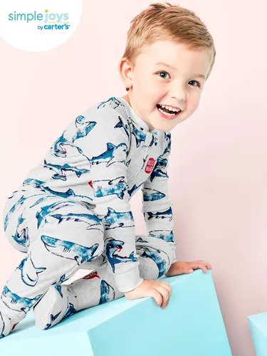 Miniatura 3 de Simple Joys by Carter's - Pijama de algodón con pies ajustados para niños pequeños y bebés, paquete de 3