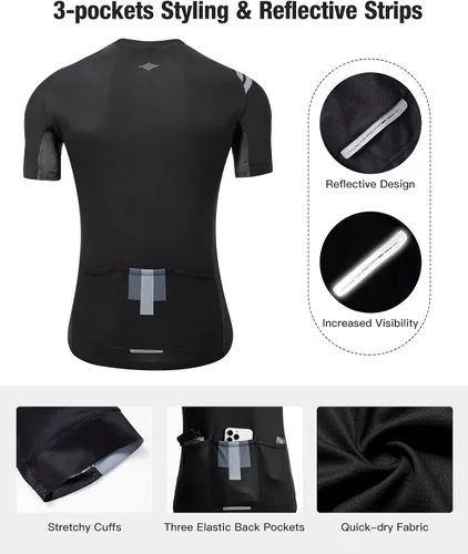 Miniatura 3 de Santic Camiseta de ciclismo para hombre, manga corta, camiseta de ciclismo de carretera, con cremallera completa, UPF 50+, MTB con bolsillos