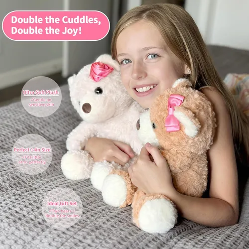 Miniatura 2 de Muiteiur Paquete de 2 osos de peluche a granel, juego de oso de peluche de 13.8 pulgadas con rosa rosa y lazo, sin boca, animales de peluche suaves